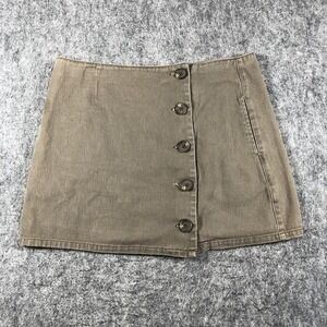 Chloe & Katie A Line Mini Skirt Womens XL Brown Button Front Twill Cotton